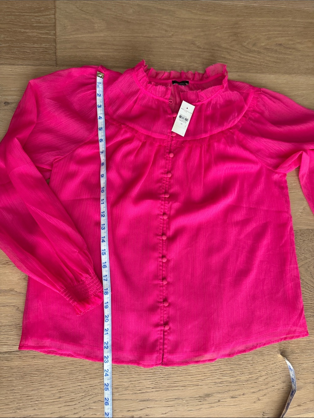 Ann Taylor Hot Pink Ruffle-Neck Button Front Blouse - Picture 4 of 4